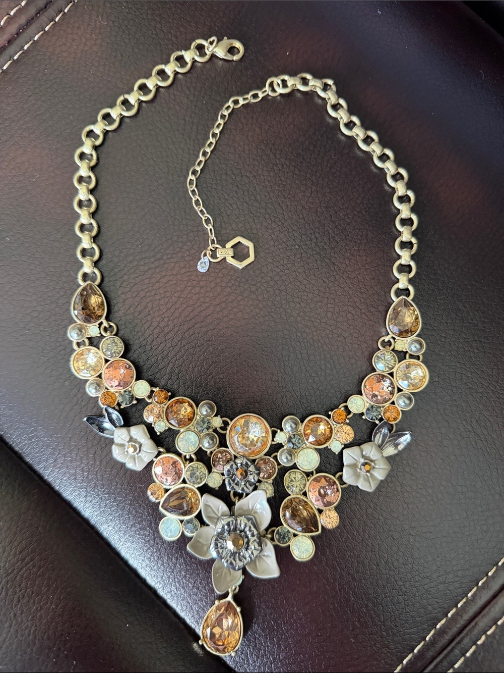Vera Wang Gold-Tone Floral Necklace with Amber and Citrine Gems - Picture 7 of 8